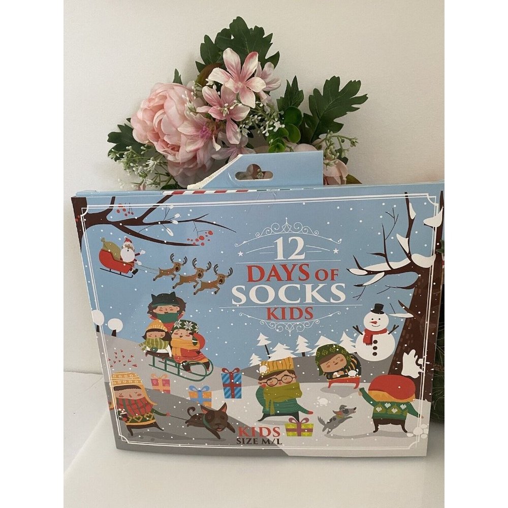 HYP Kids Christmas 12 Days Of Socks‎ Sealed In Plastic NIB Shoe Sz 4-10 Assorted